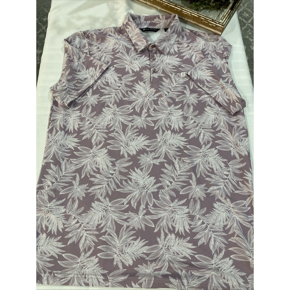 Travis Mathew Golf Polo Men's Size XXL Shirt Sleeve‎ Mauve Floral Leaves Print - Picture 3 of 5
